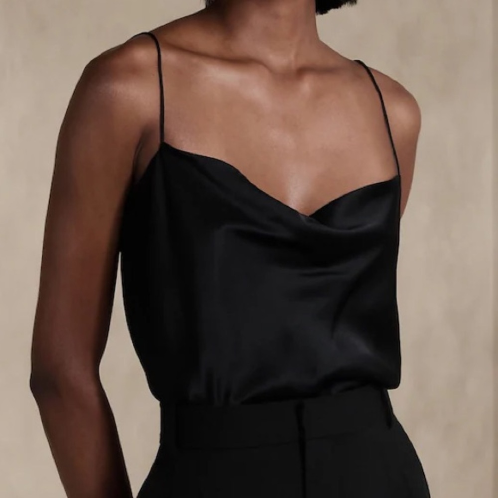 Elegant Black Satin Cowl Top